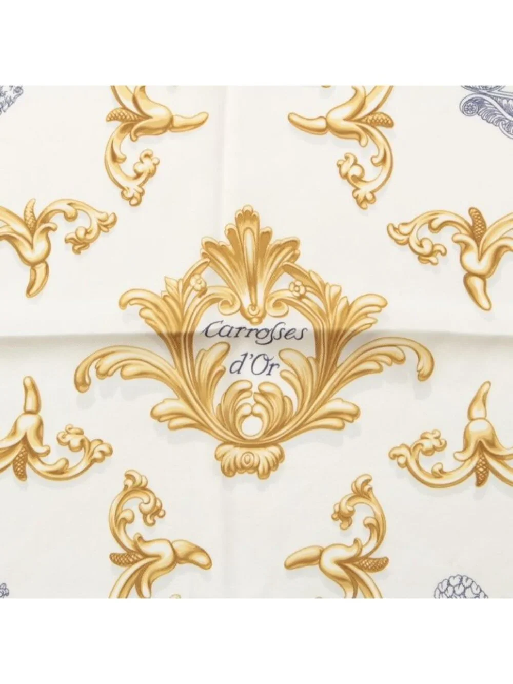 Hermes Carre 70 Silk Carrosses D'or Golden Carriage Scarf White Navy 70 - Picture 6 of 9